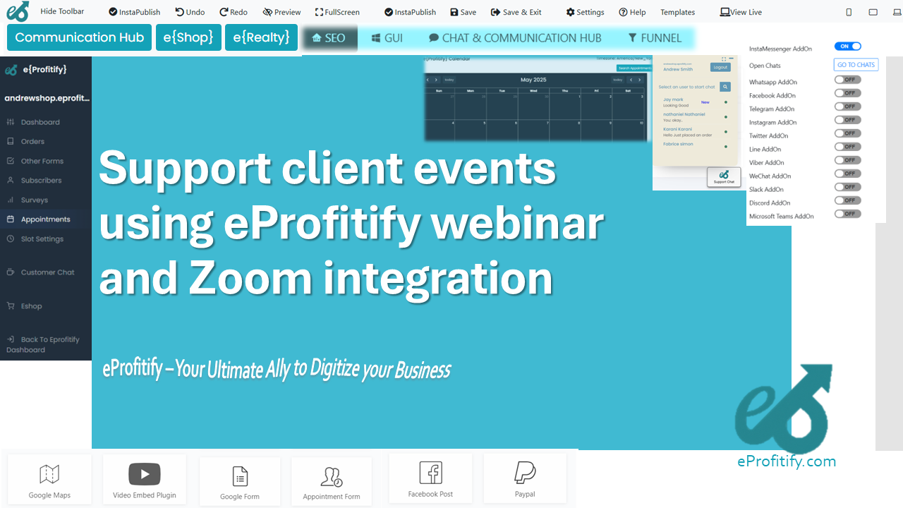 Support client events using eProfitify webinar and Zoom integration